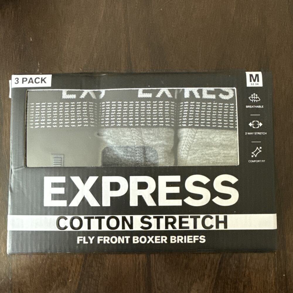 Express 3 Men's Cotton Stretch Fly Front Boxer Briefs Medium (32-34)
